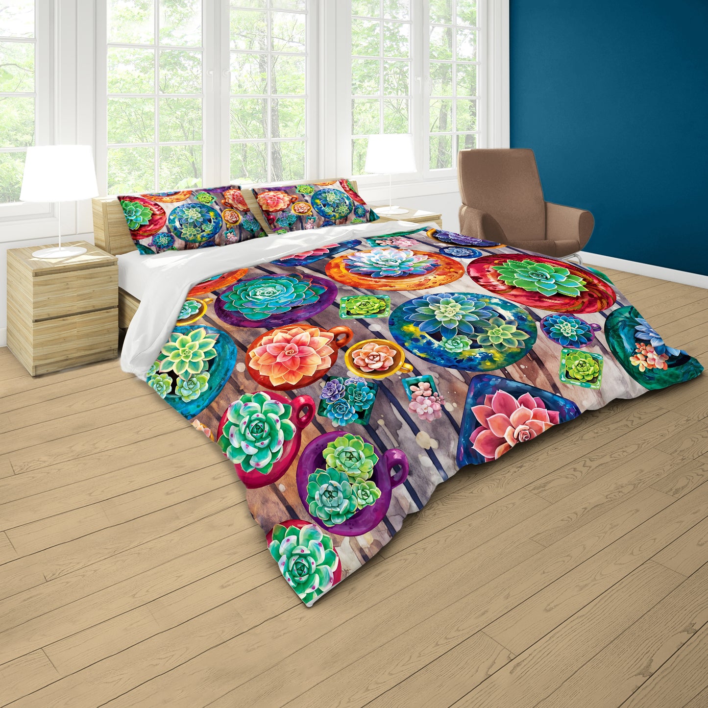 Painted Succulent Selection Duvet Cover Set