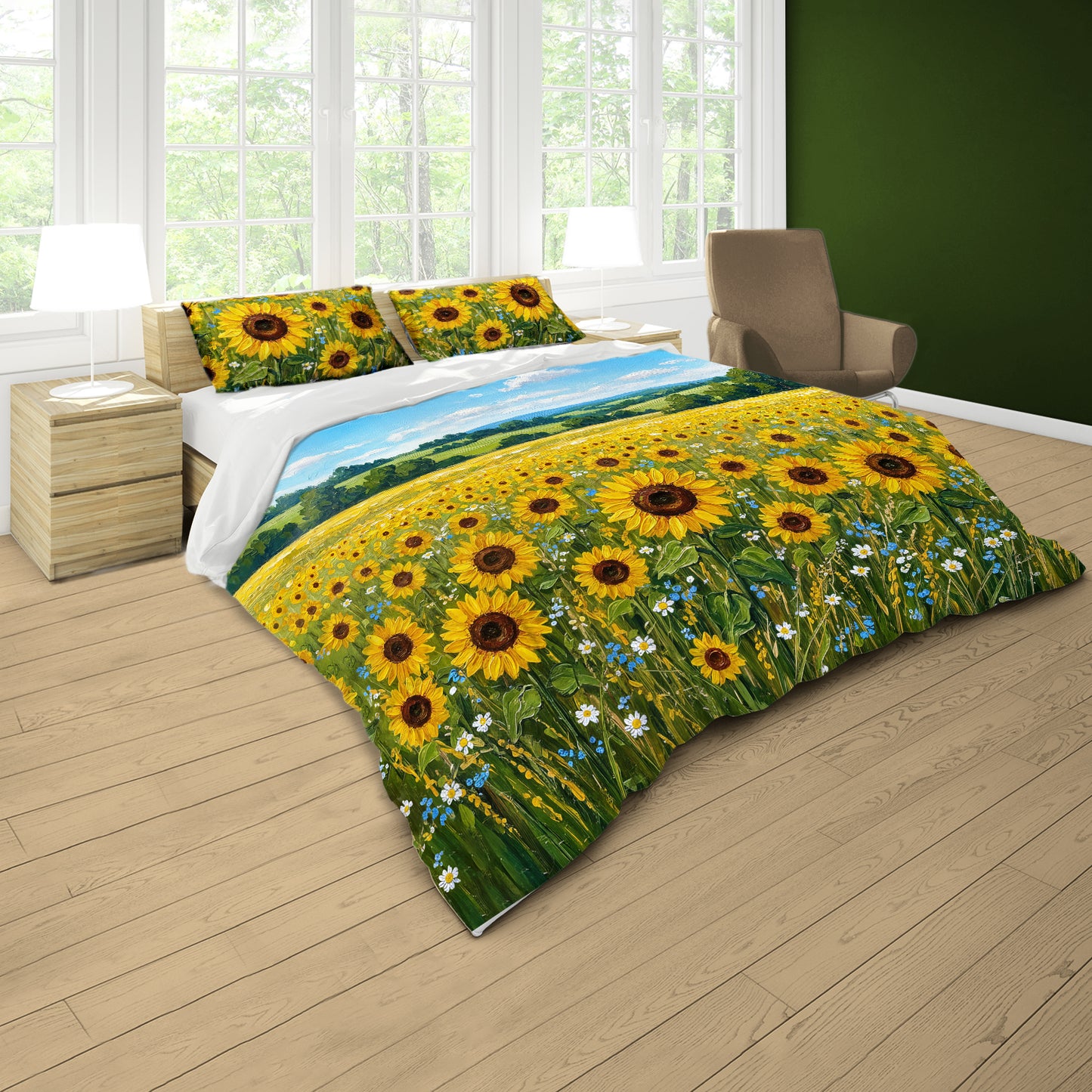Painted Sunflower Field Duvet Cover Set