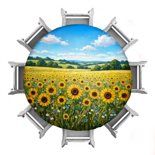 Painted Sunflower Field 2,3m Round Tablecloth