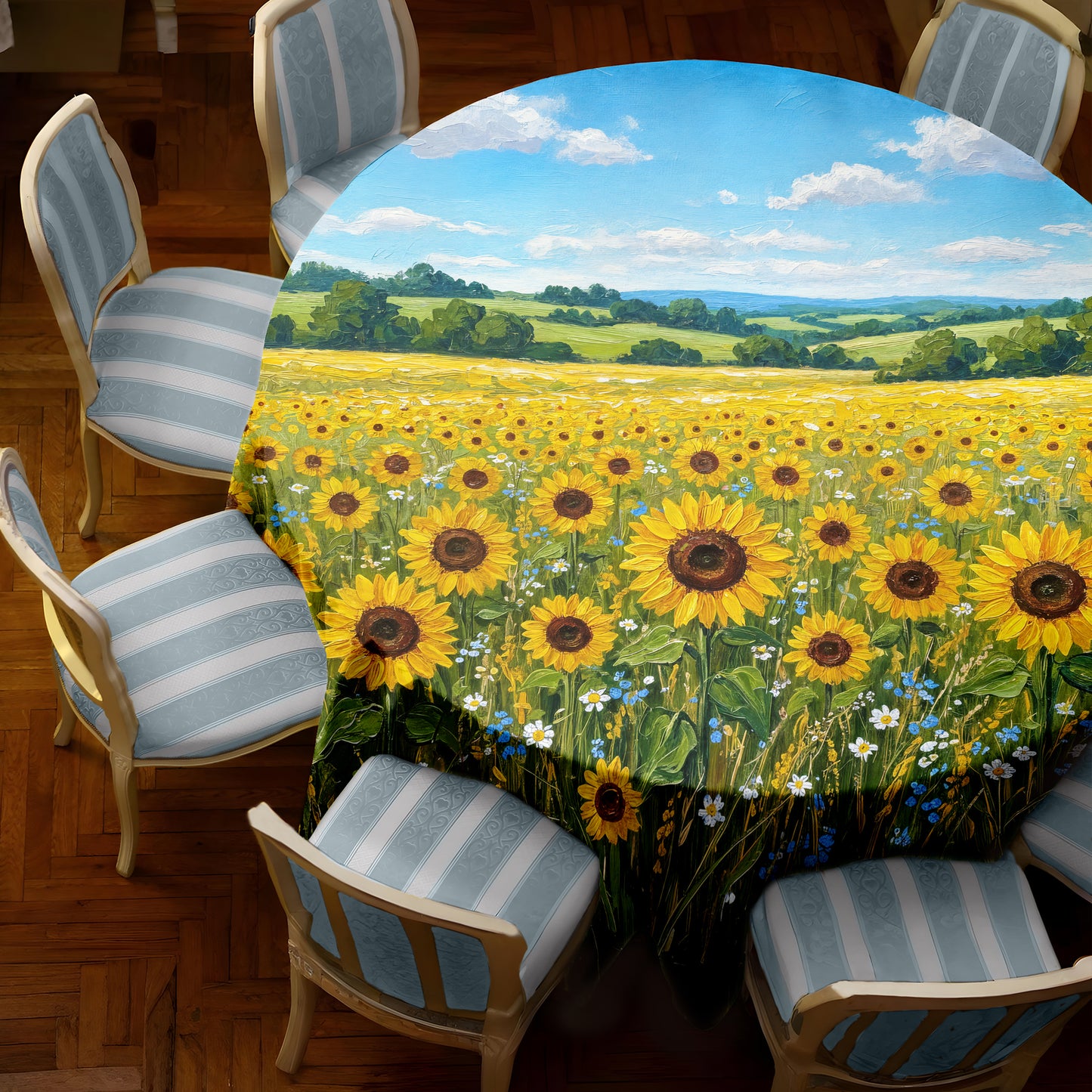 Painted Sunflower Field 2,3m Round Tablecloth