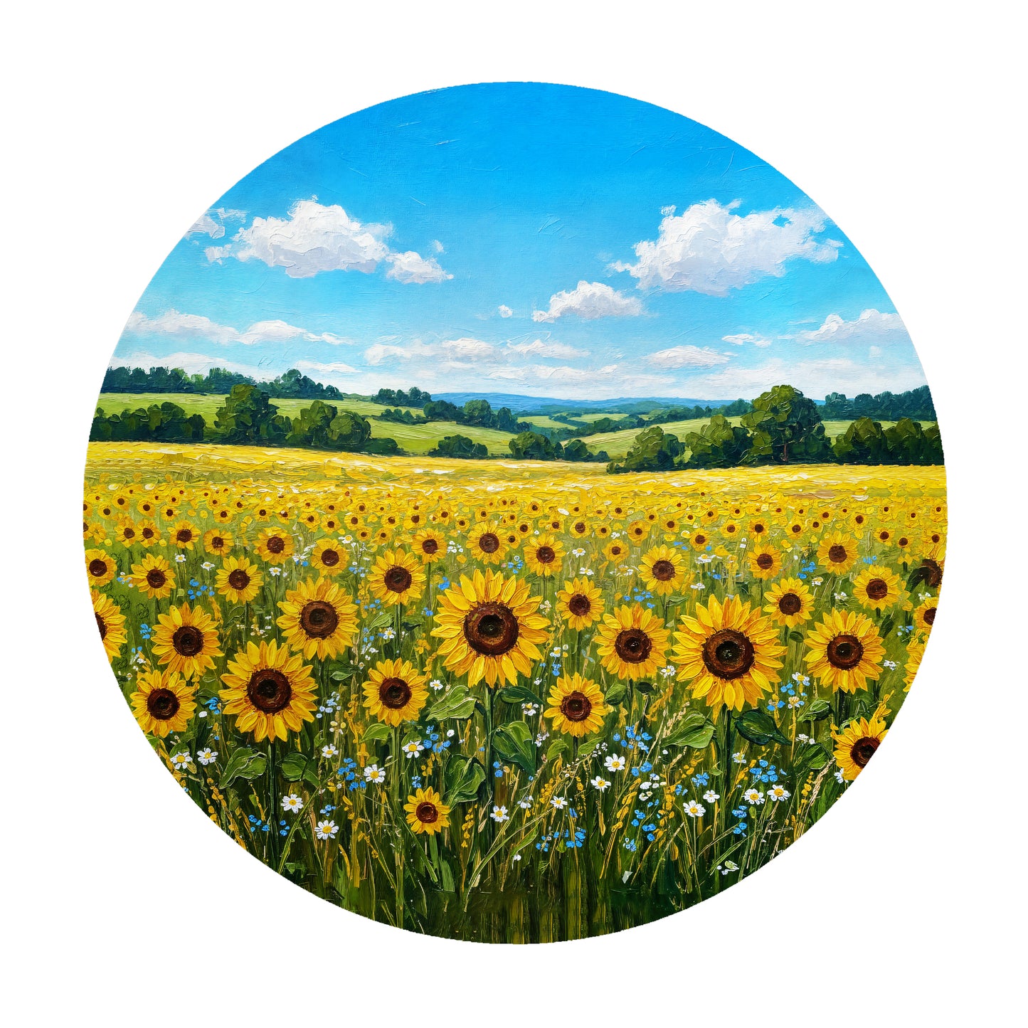 Painted Sunflower Field 2,3m Round Tablecloth