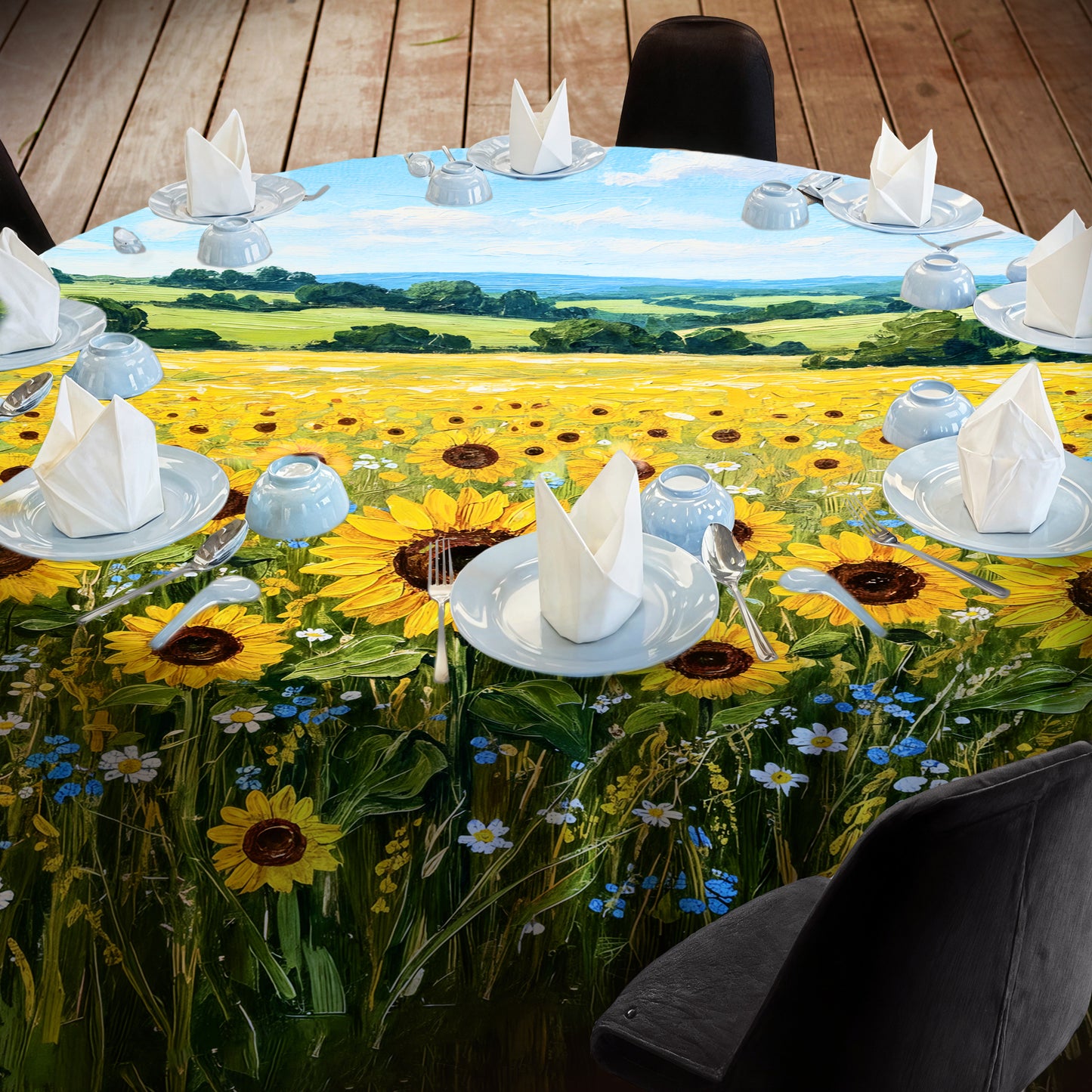 Painted Sunflower Field 2,3m Round Tablecloth