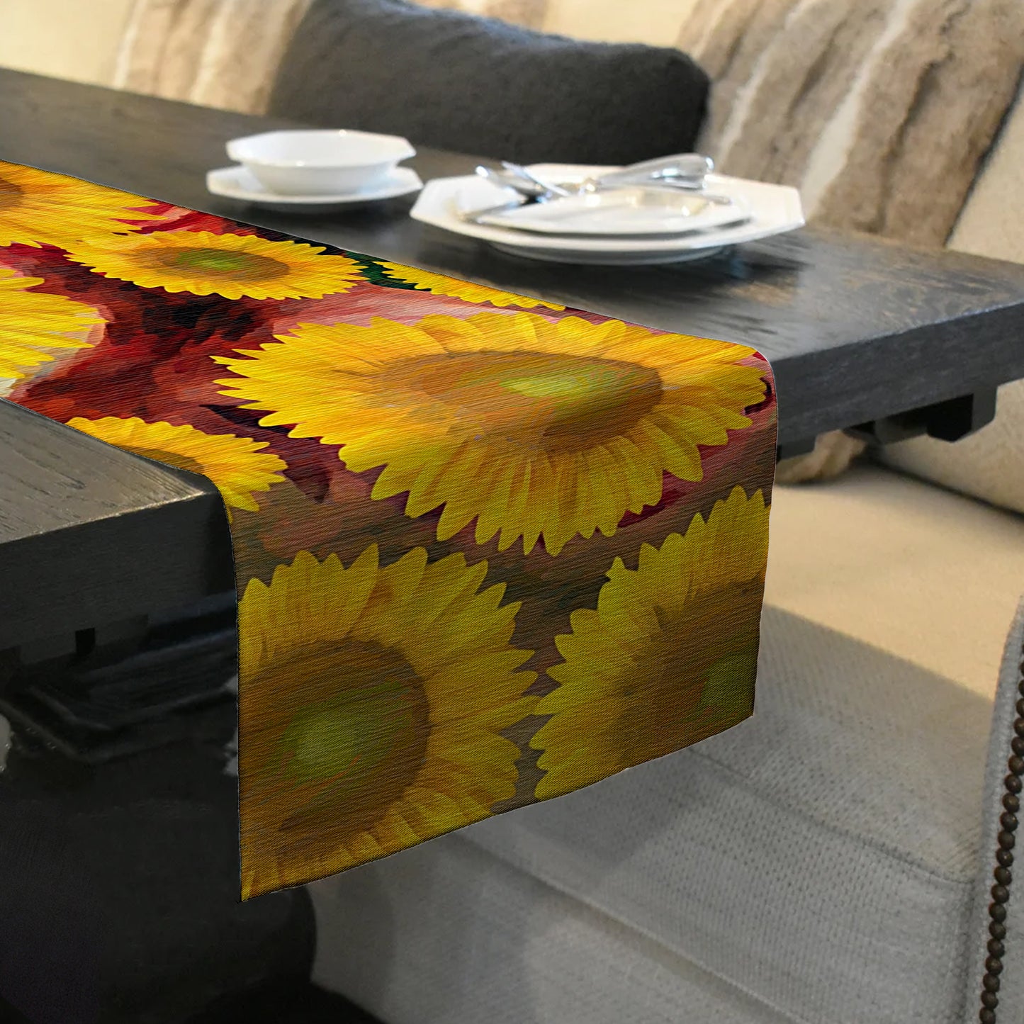 Painted Sunflower Pattern Table Runner By Mark van Vuuren