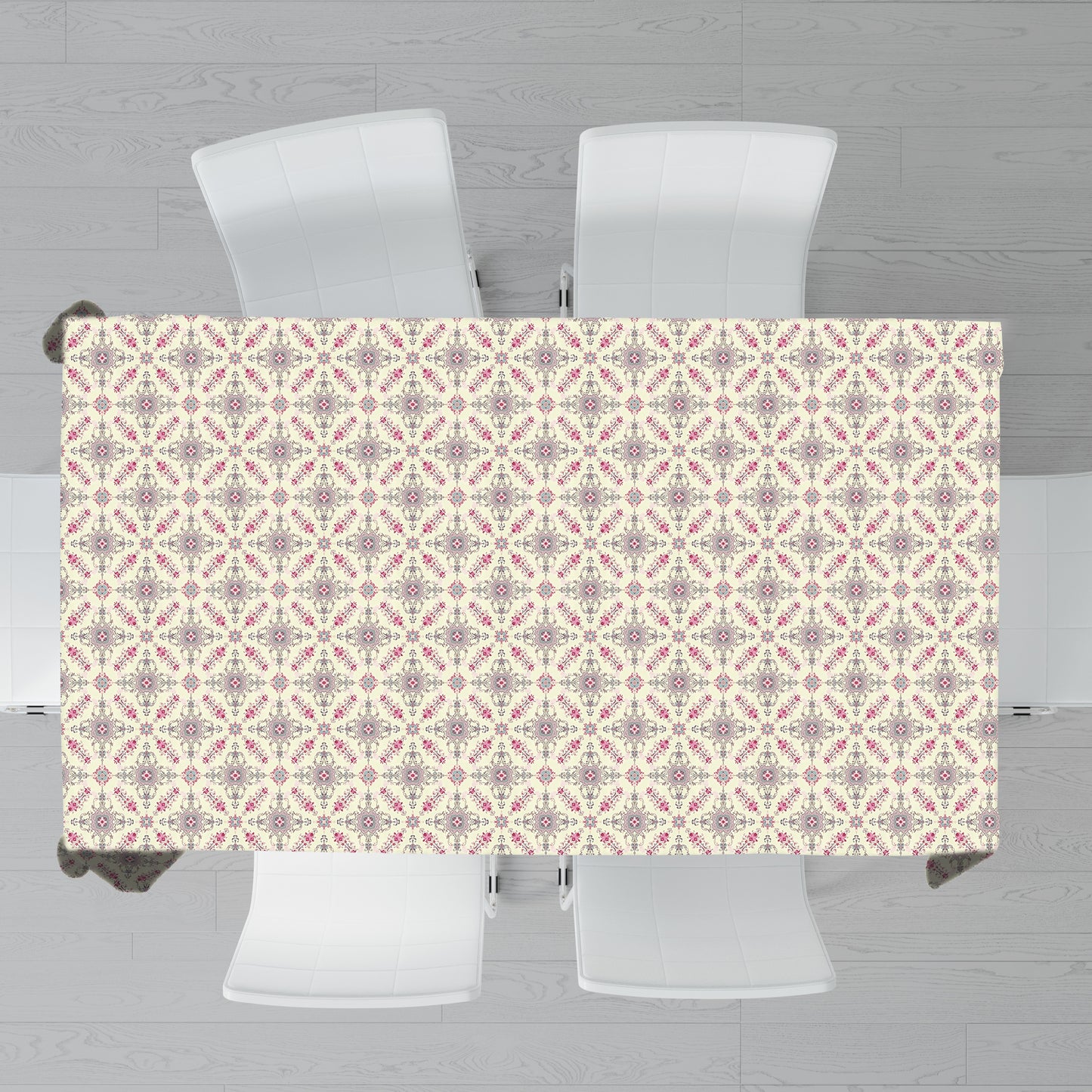 Painted Victorian Ivory & Ink Rectangle Tablecloth