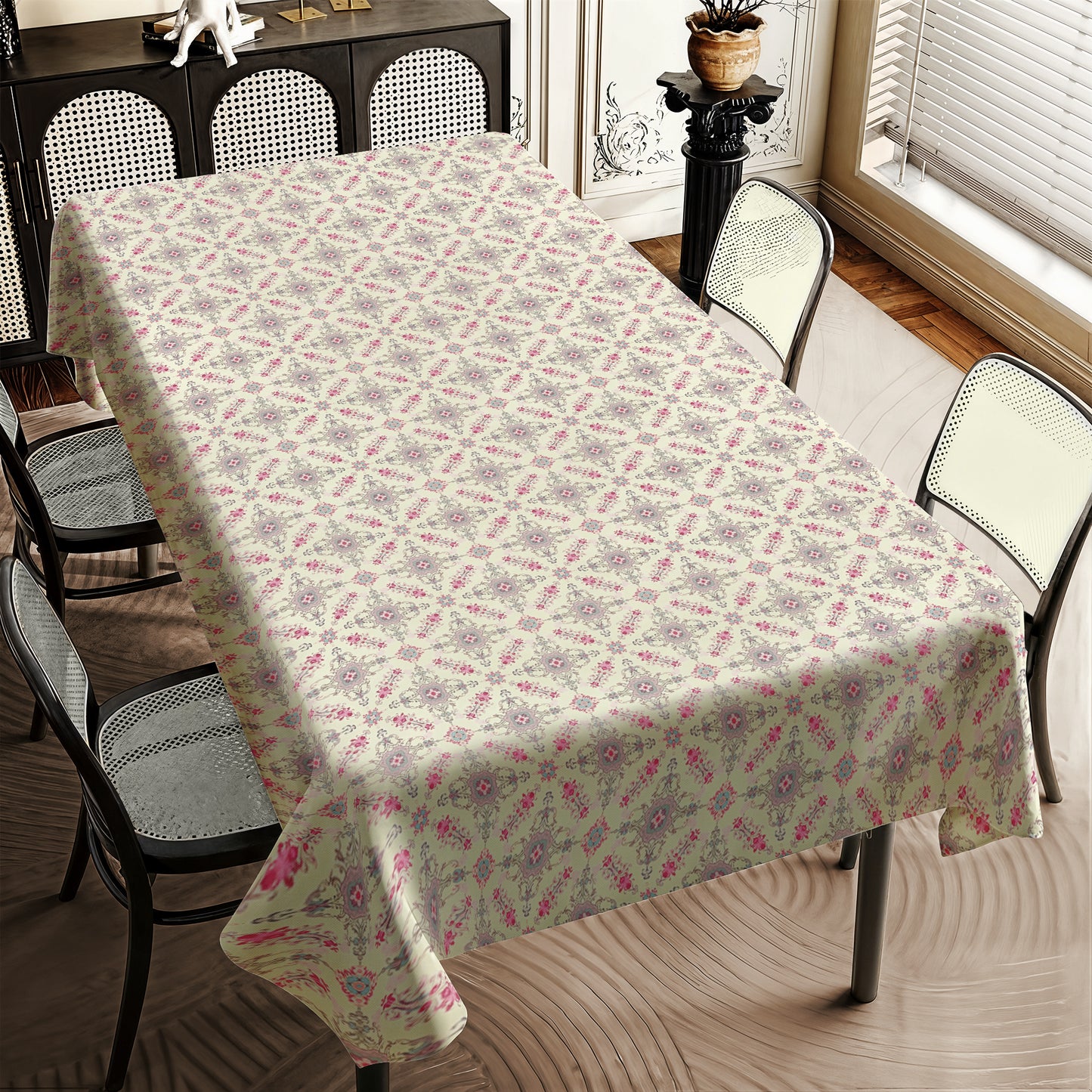 Painted Victorian Ivory & Ink Rectangle Tablecloth