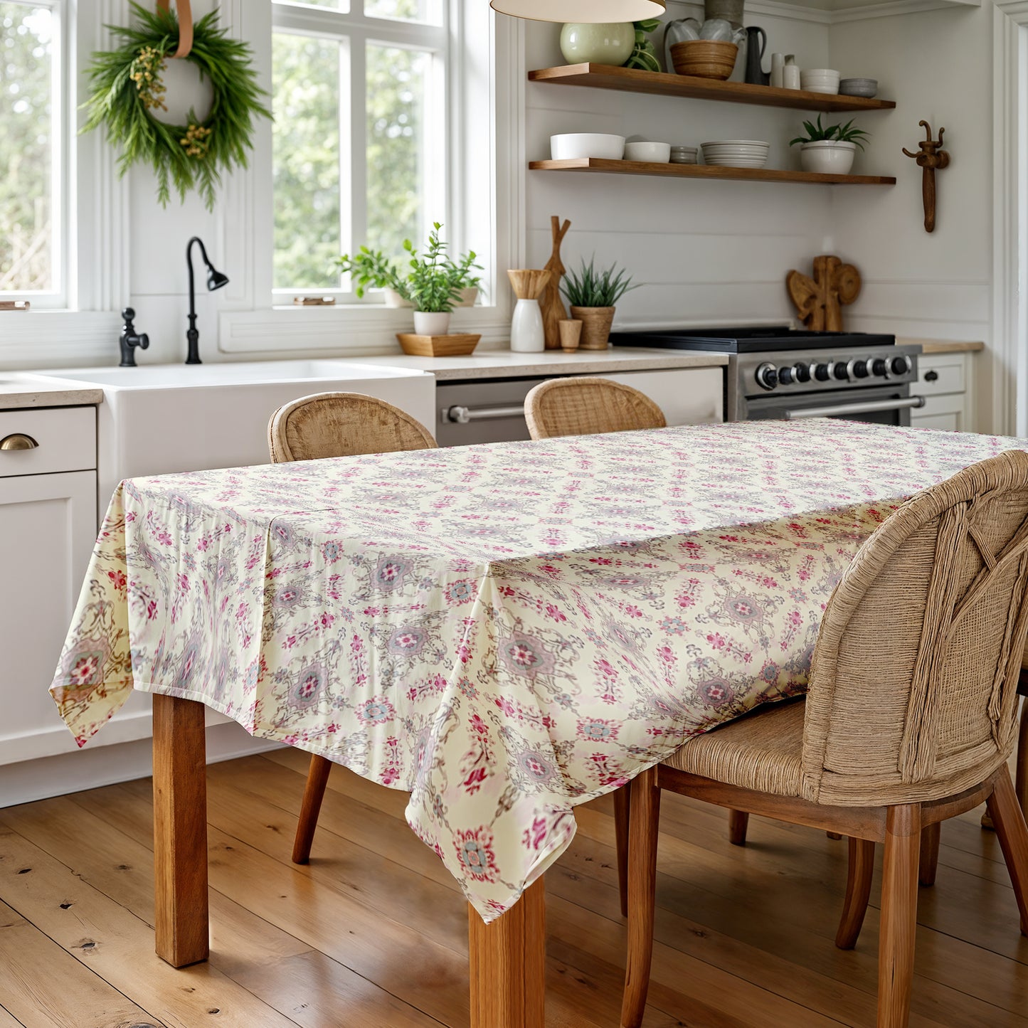 Painted Victorian Ivory & Ink Rectangle Tablecloth