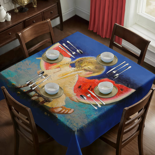 Painted Watermelon Girl Square Tablecloth