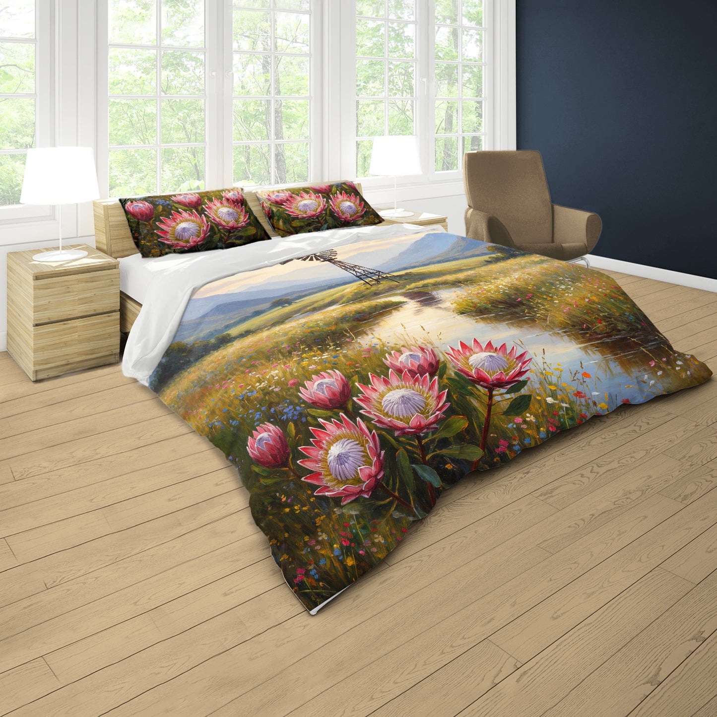 Painted Windmill Protea & Mountains Duvet Cover Set