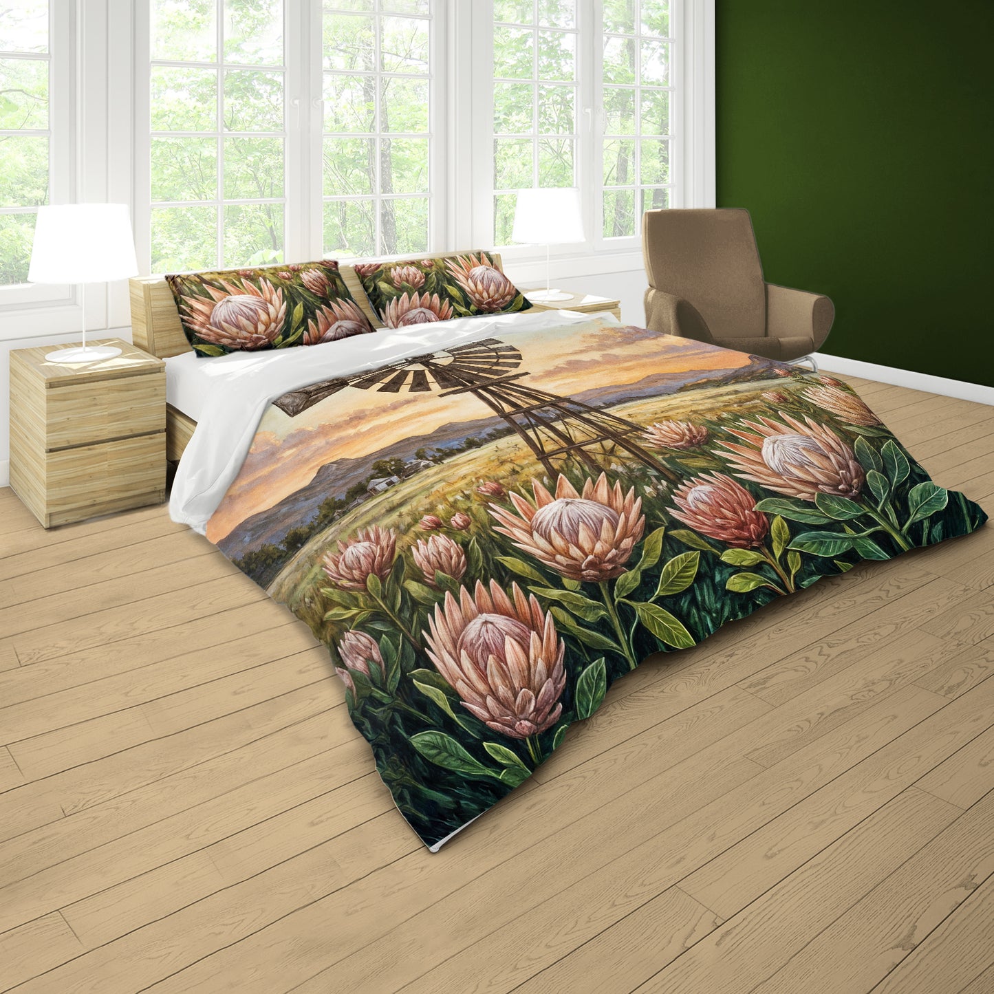 Painted Windmill & Protea Sunset Duvet Cover Set