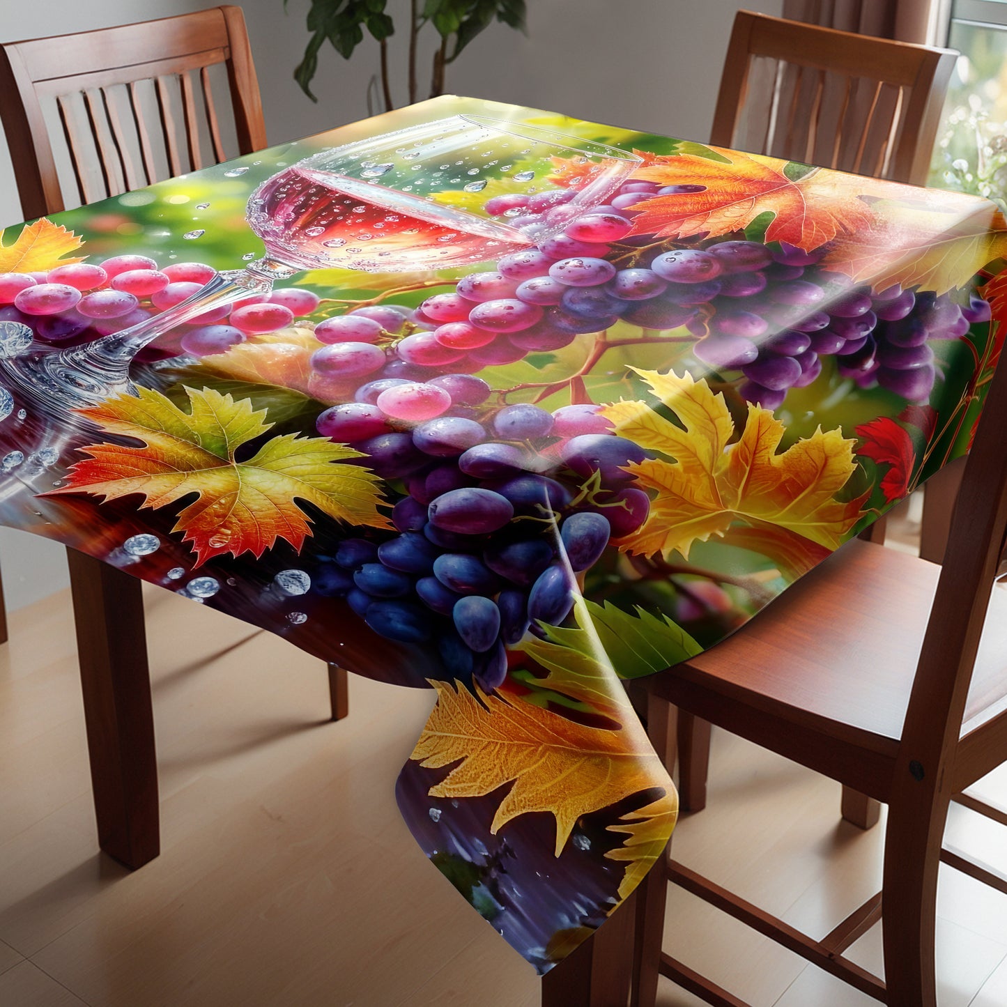 Painted Wine Harvest Square Tablecloth