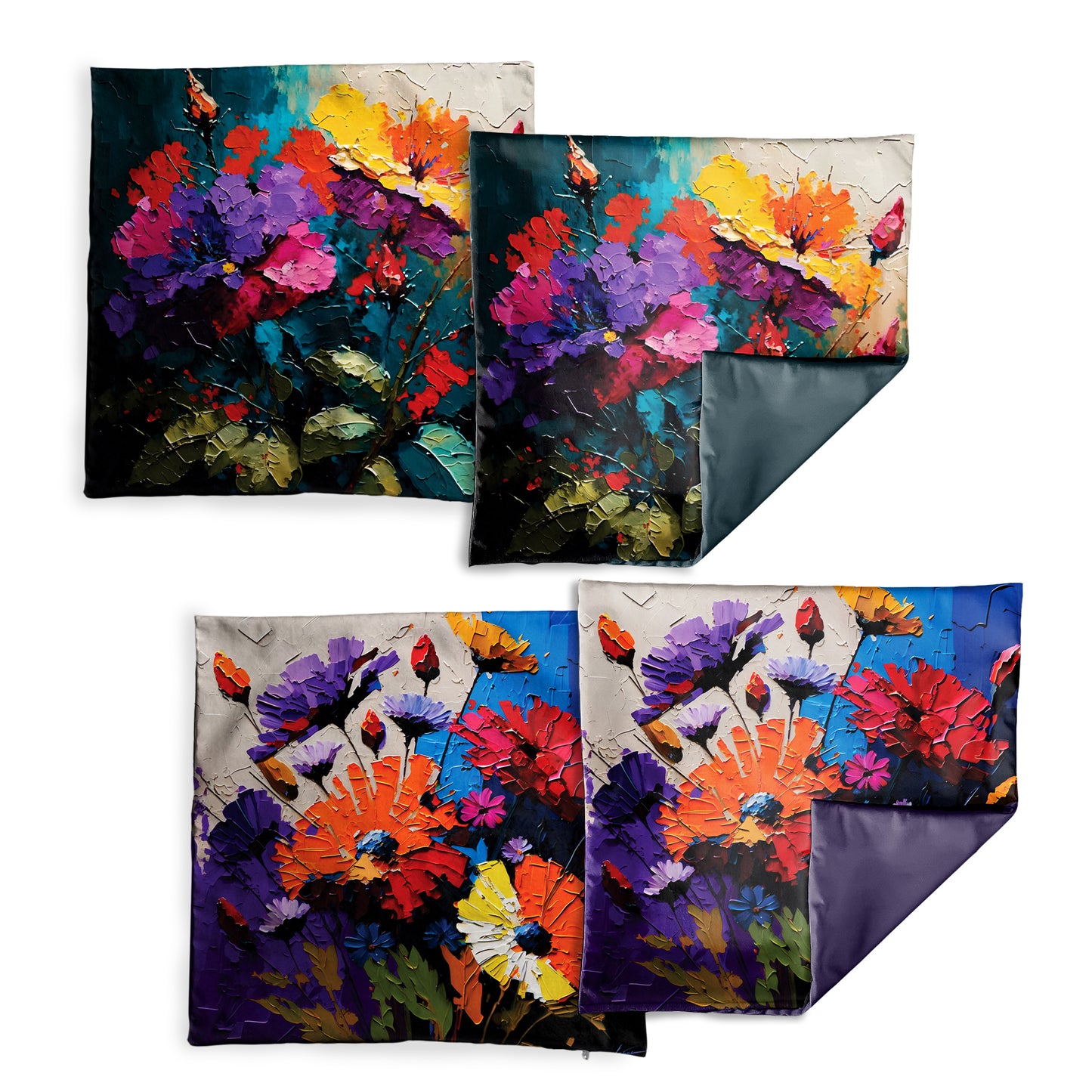 Palette Knife Painted Flowers Luxury Scatter Covers (Set of 4)