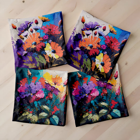 Palette Knife Painted Flowers Luxury Scatter Covers (Set of 4)