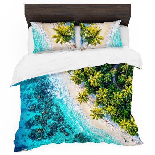 Palm on Sandy Beach Duvet Cover Set