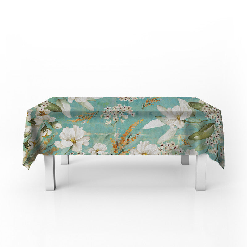 Pastel Teal Flower Pattern Rectangle Tablecloth by Mark van Vuuren