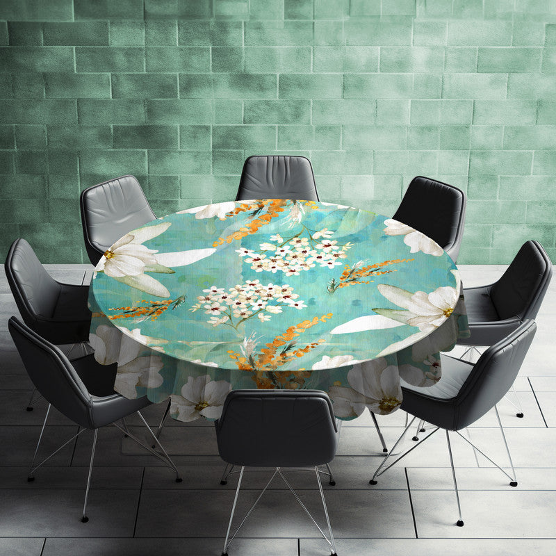 Pastel Teal Leaf Vines Round Tablecloth by Mark van Vuuren