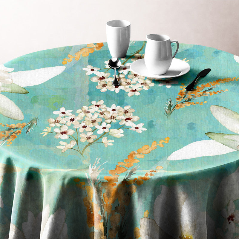 Pastel Teal Leaf Vines Round Tablecloth by Mark van Vuuren