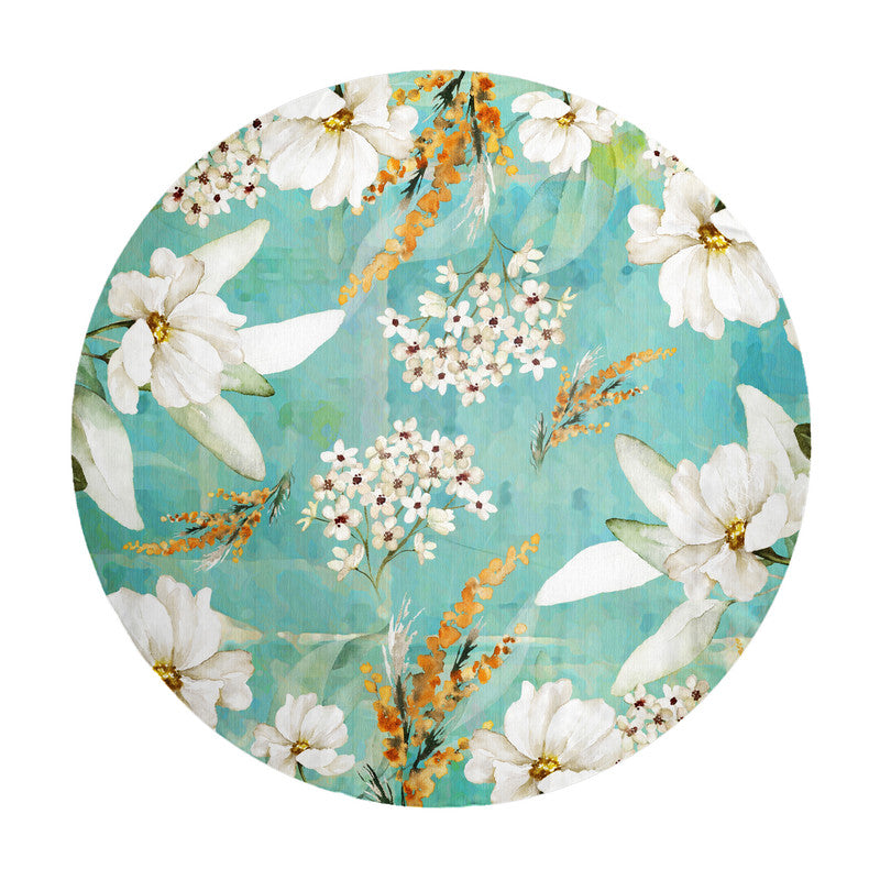 Pastel Teal Leaf Vines Round Tablecloth by Mark van Vuuren