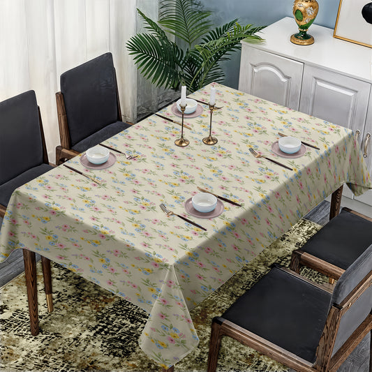 Pastel Bouquets on Soft Yellow Rectangle Tablecloth