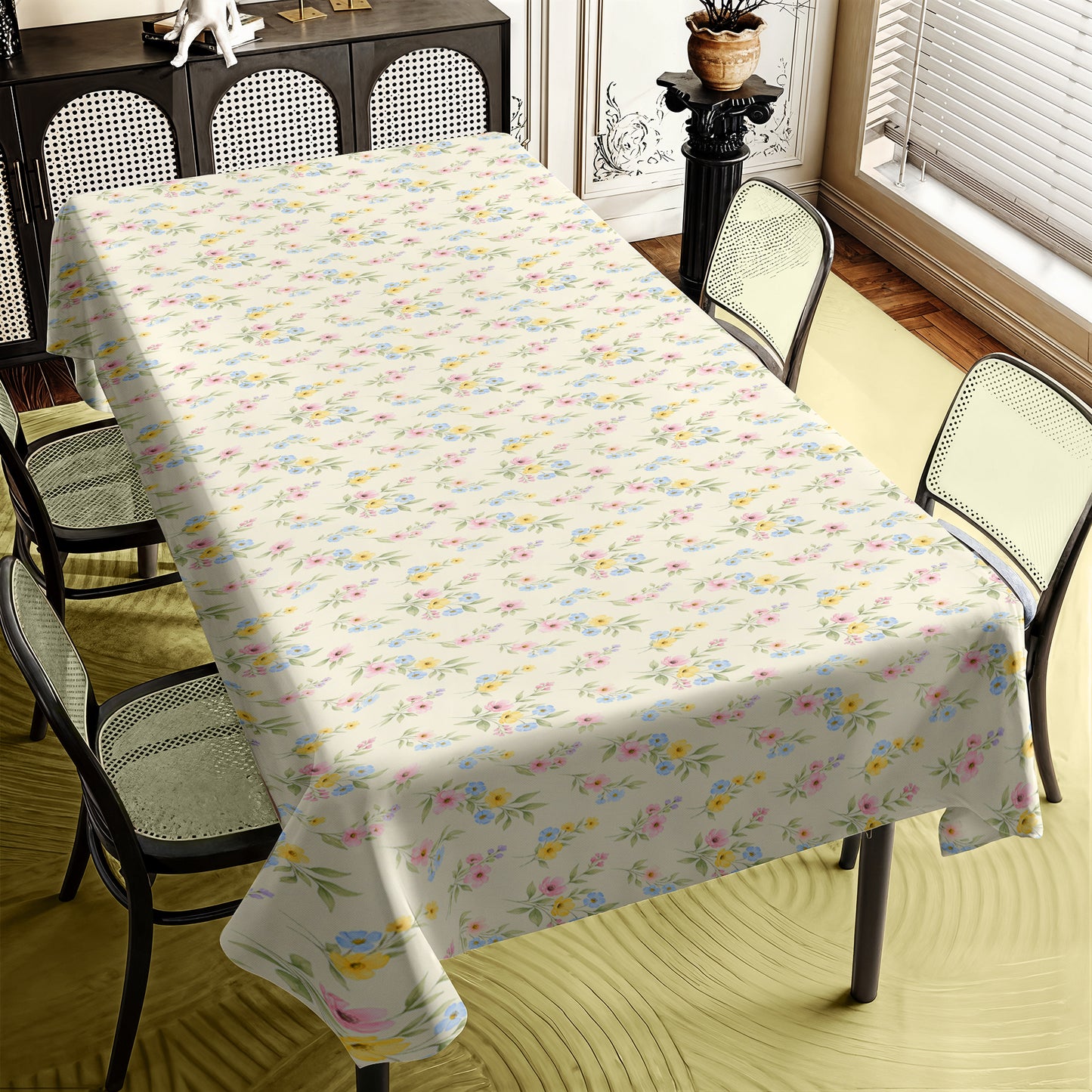 Pastel Bouquets on Soft Yellow Rectangle Tablecloth