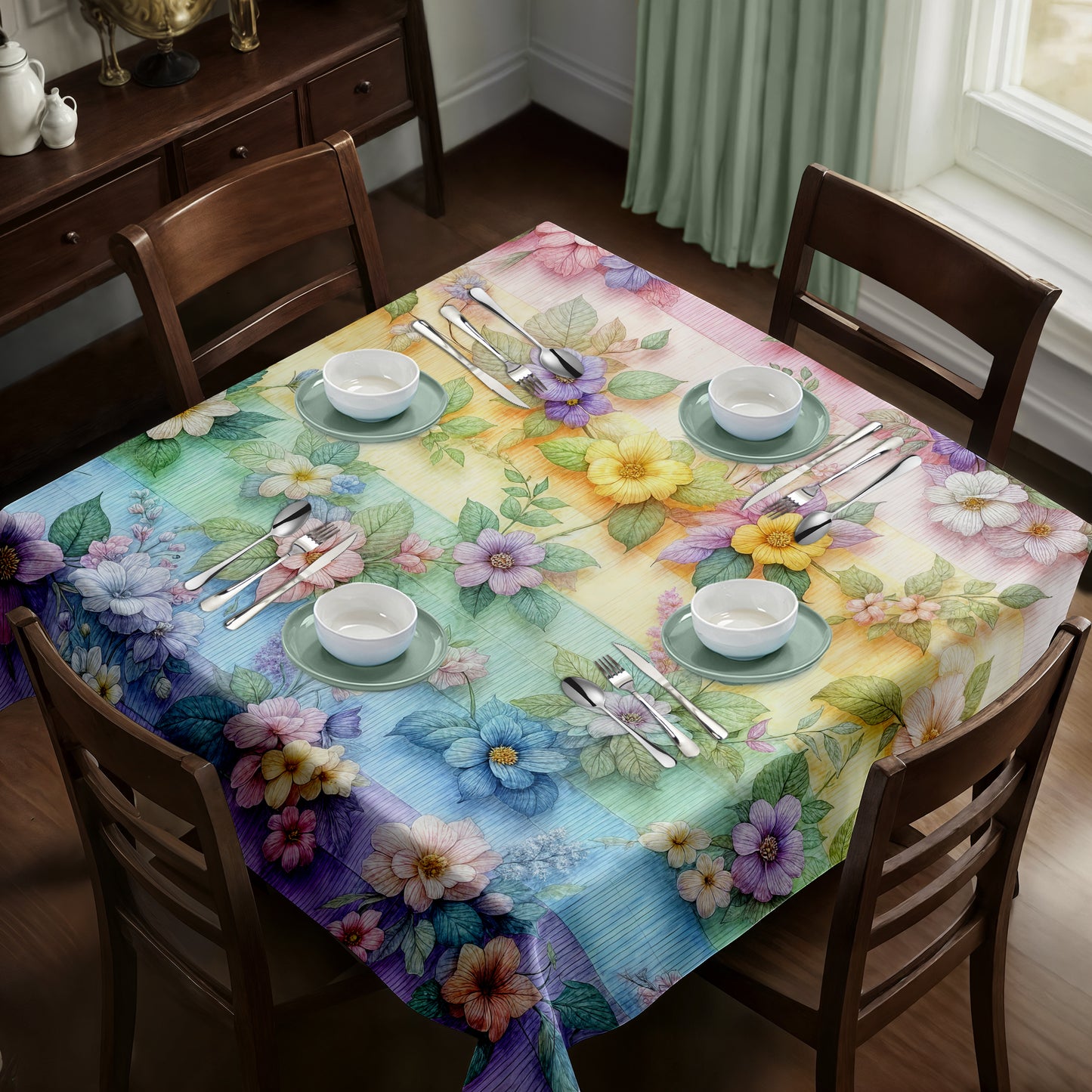Pastel Colour Flowers Square Tablecloth