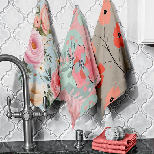 Pastel Floral Dish Cloth (Set of 3)