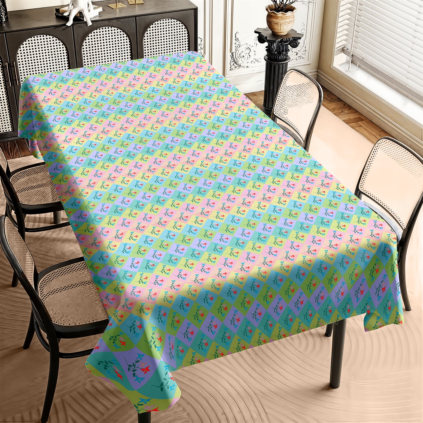 Pastel Floral Squares Rectangle Tablecloth
