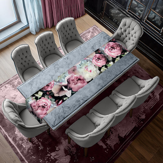 Pastel Floral on Black Table Runner