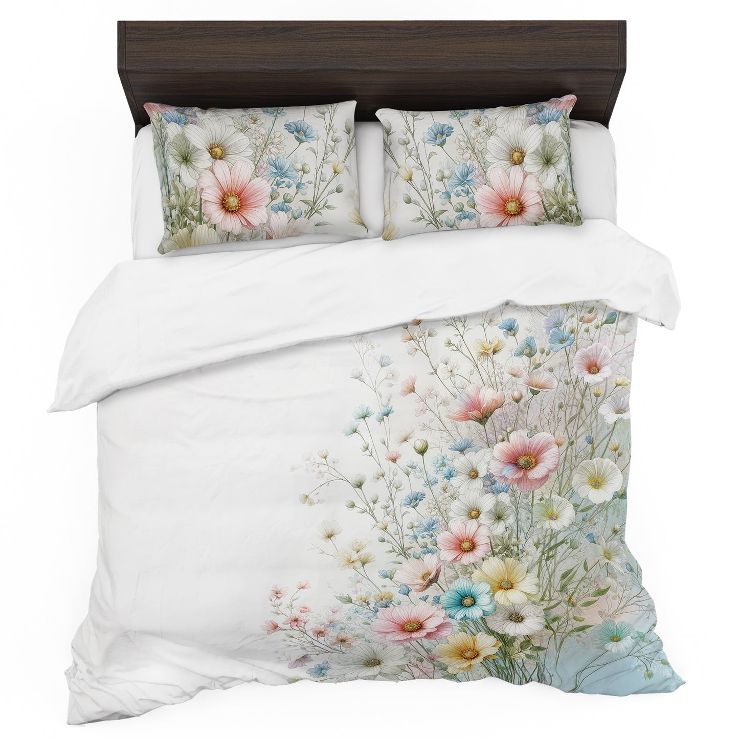 Pastel Flowers on White Duvet Cover Set