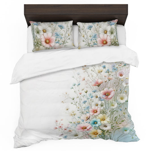 Pastel Flowers on White Duvet Cover Set