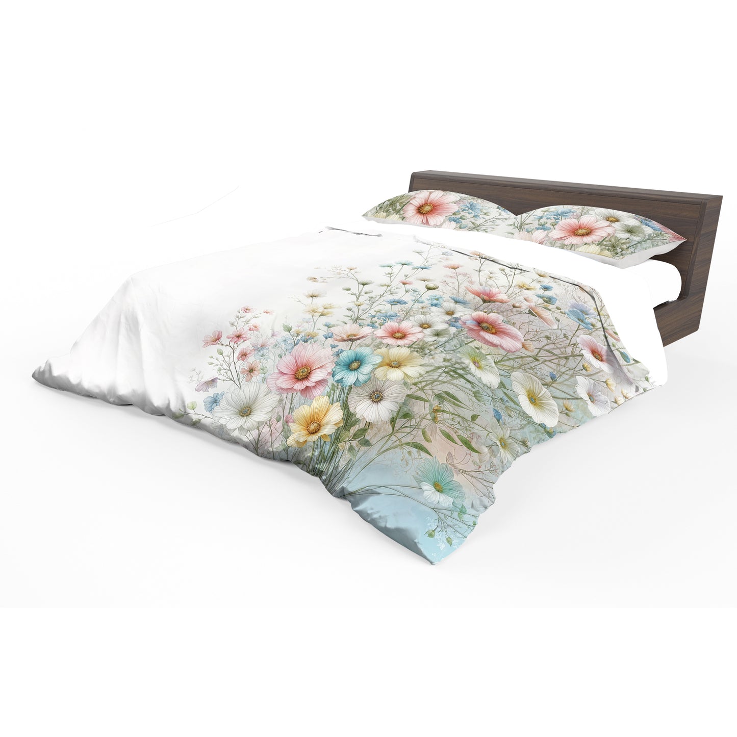 Pastel Flowers on White Duvet Cover Set