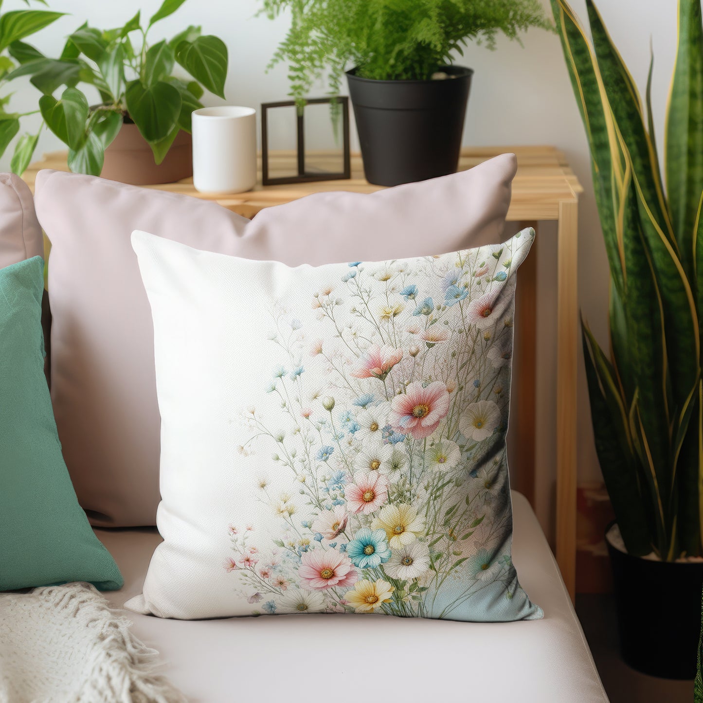 Pastel Flowers on White Luxury Scatter