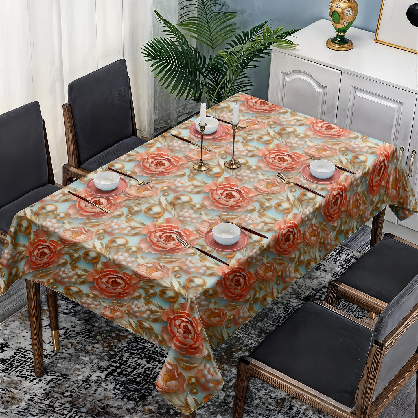 Pastel Lime And Gold Rectangle Tablecloth