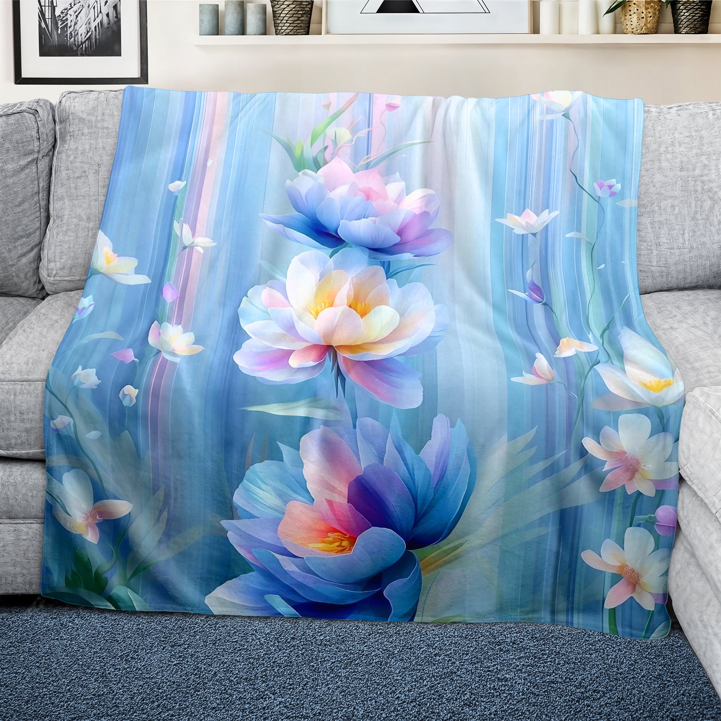 Pastel Petals Light Weight Fleece Blanket