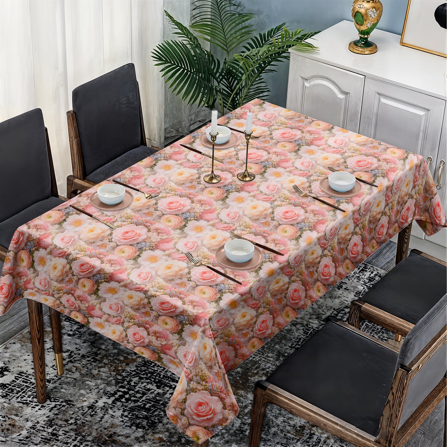 Pastel Pink Floral Rectangle Tablecloth