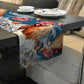 Peach Painted Rooster on Blue Table Runner  By Mark Van Vuuren
