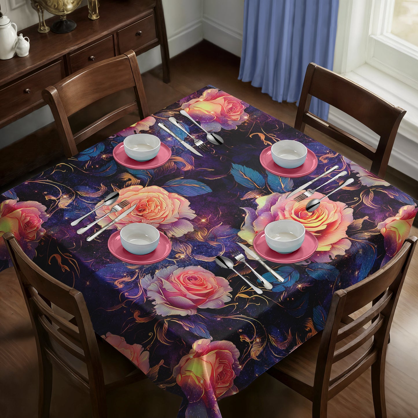 Peach Colour Roses Square Tablecloth