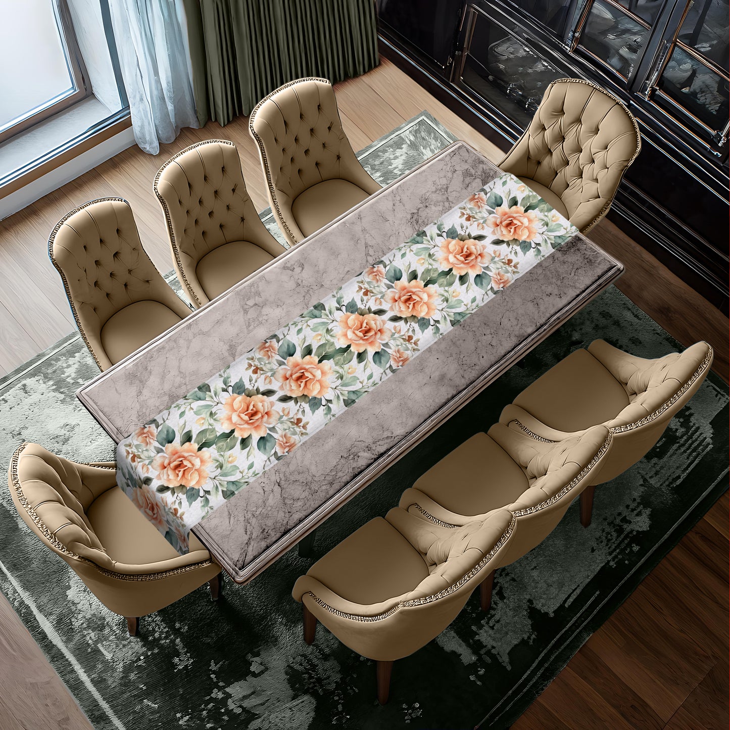 Peach Flower Bouquet Table Runner  By Mark Van Vuuren