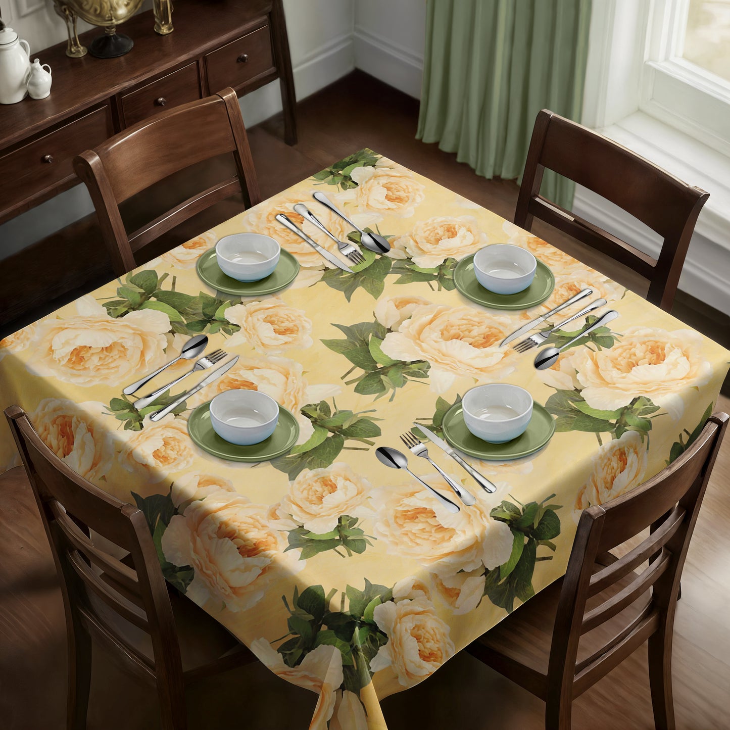 Peach Flower Pattern Square Tablecloth By Mark van Vuuren