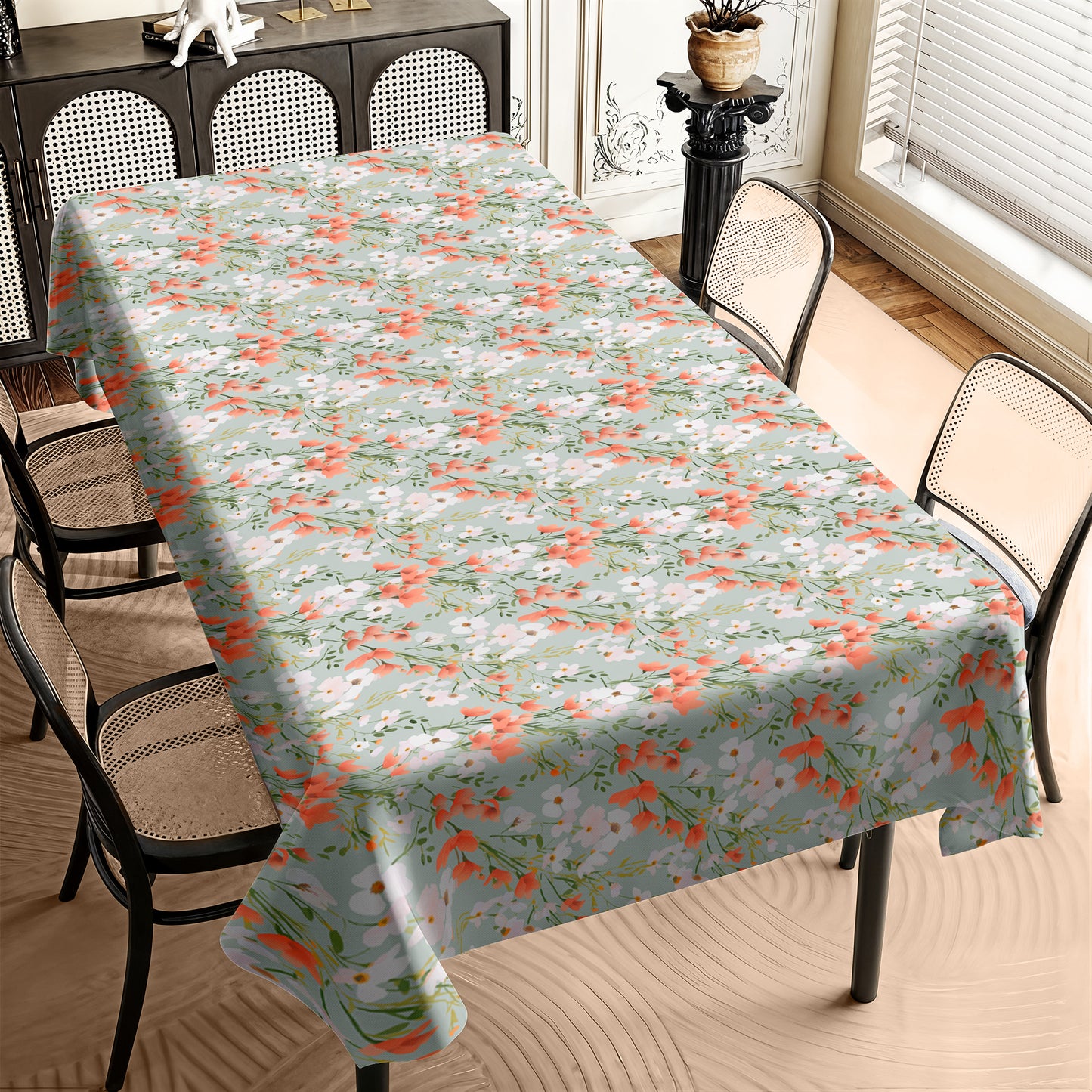 Peach Fynbos on Mint Green Rectangle Tablecloth