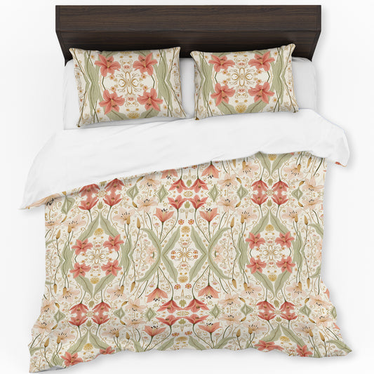 Peach Lily Blossom Duvet Cover Set