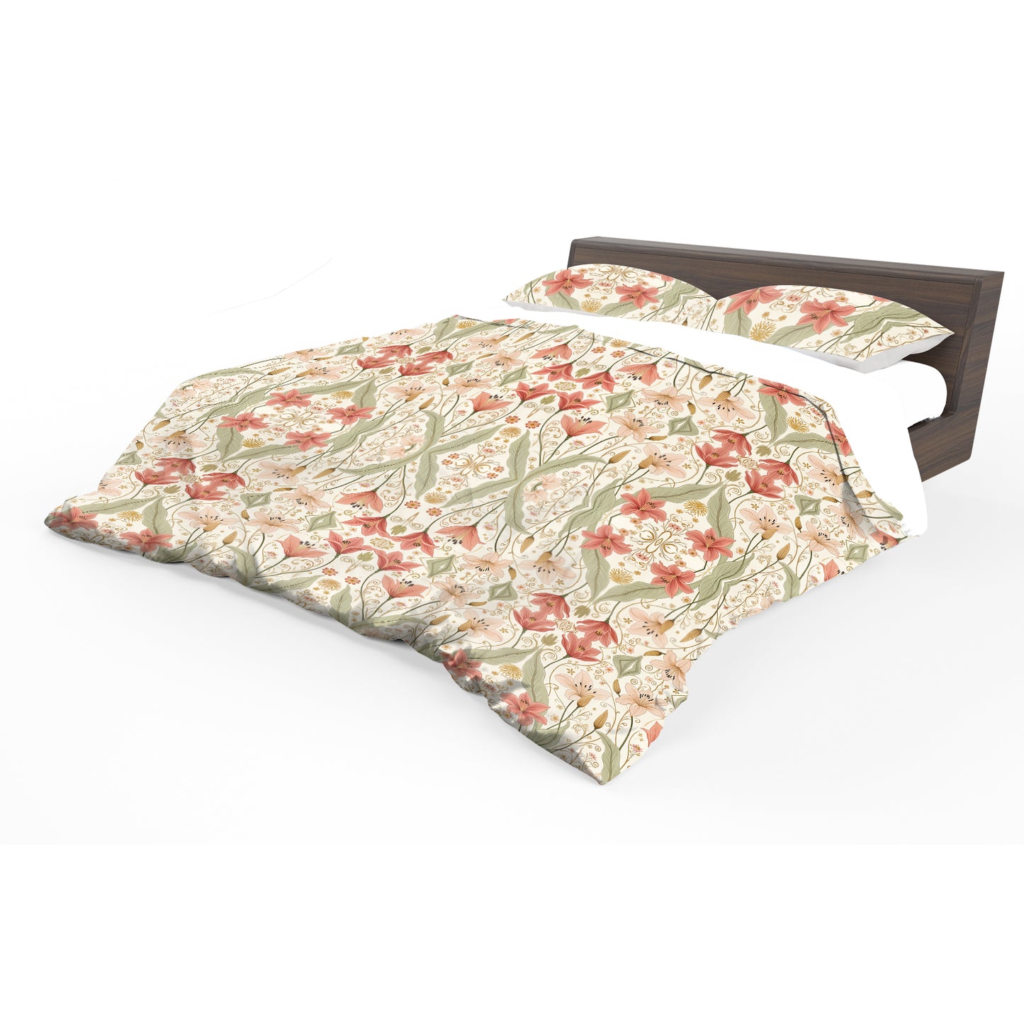 Peach Lily Blossom Duvet Cover Set