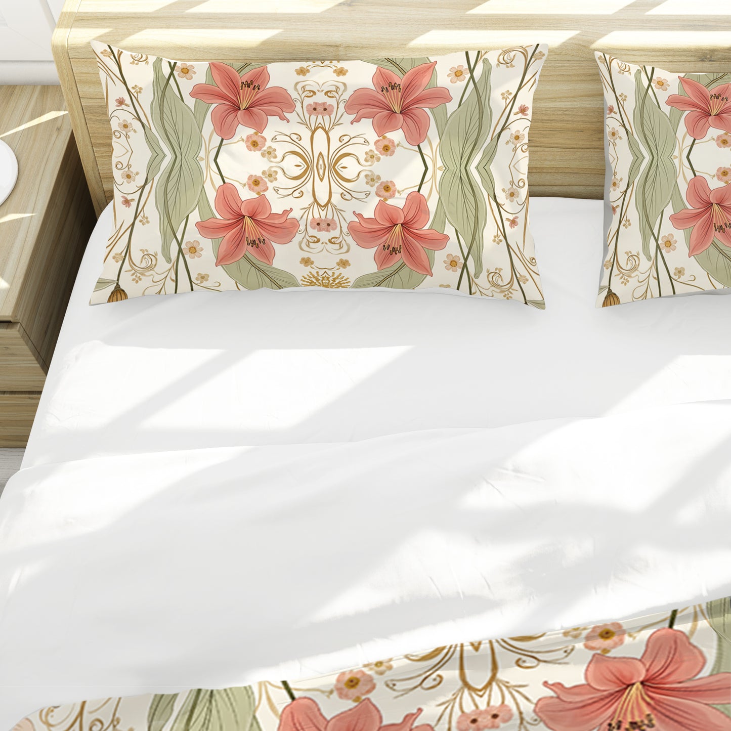 Peach Lily Blossom Duvet Cover Set