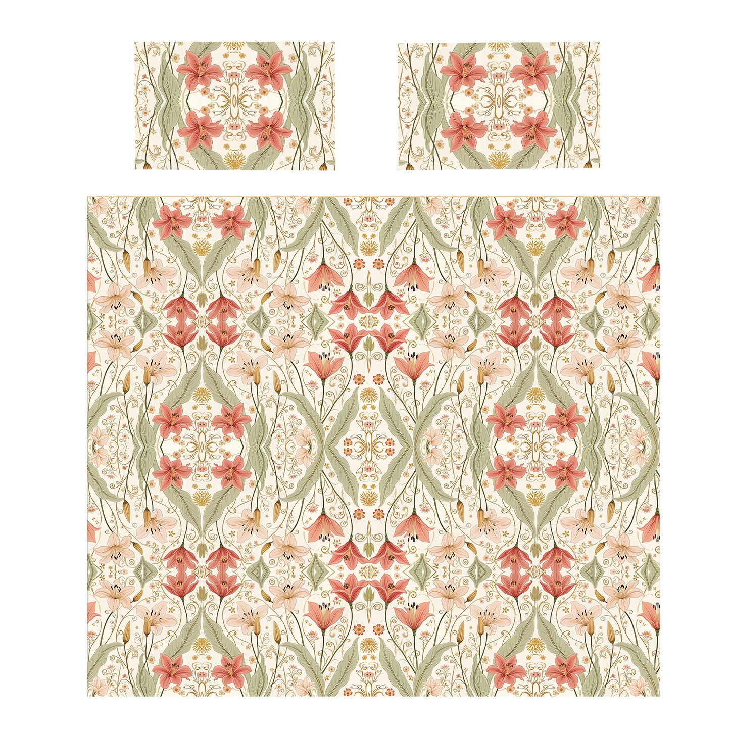 Peach Lily Blossom Duvet Cover Set