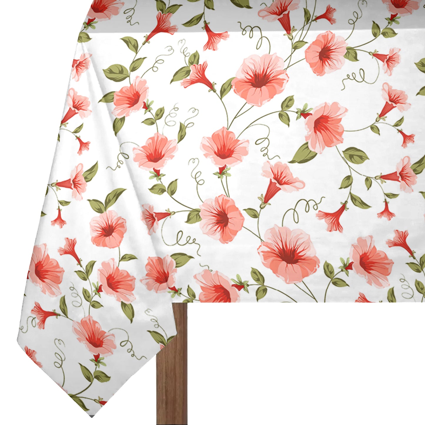 Peach Lily Pattern on White 3m Rectangle Tablecloth