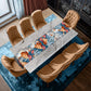 Peach Painted Rooster on Blue Table Runner  By Mark Van Vuuren