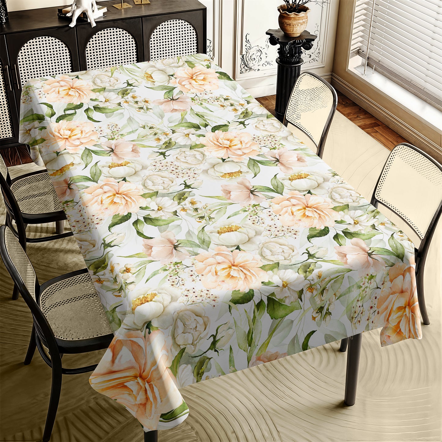 Peach Peonies Blossoms Rectangle Tablecloth by Mark van Vuuren