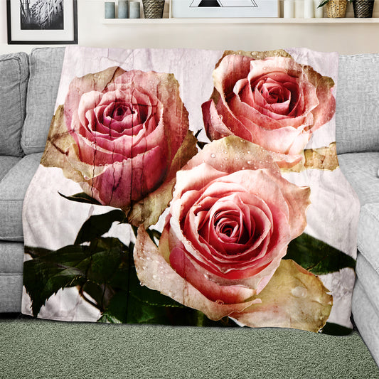 Peach Roses Light Weight Fleece Blanket