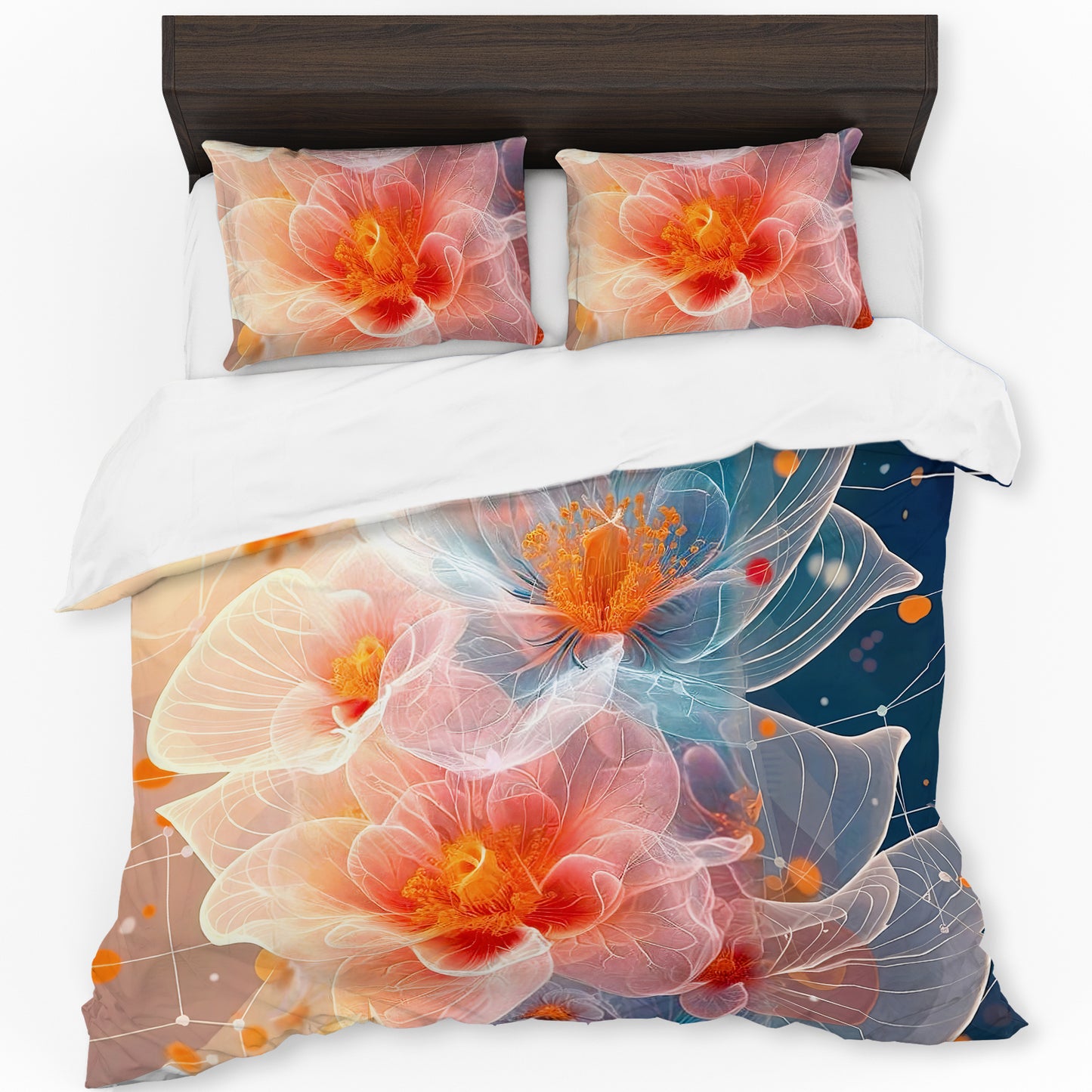 Peach to Turquoise Floral Duvet Cover Set