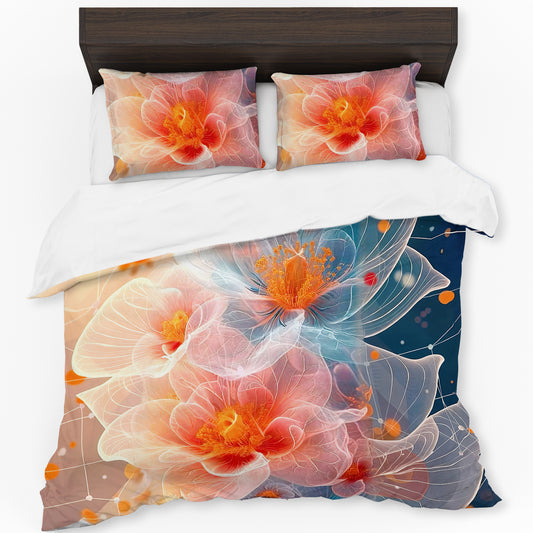 Peach to Turquoise Floral Duvet Cover Set
