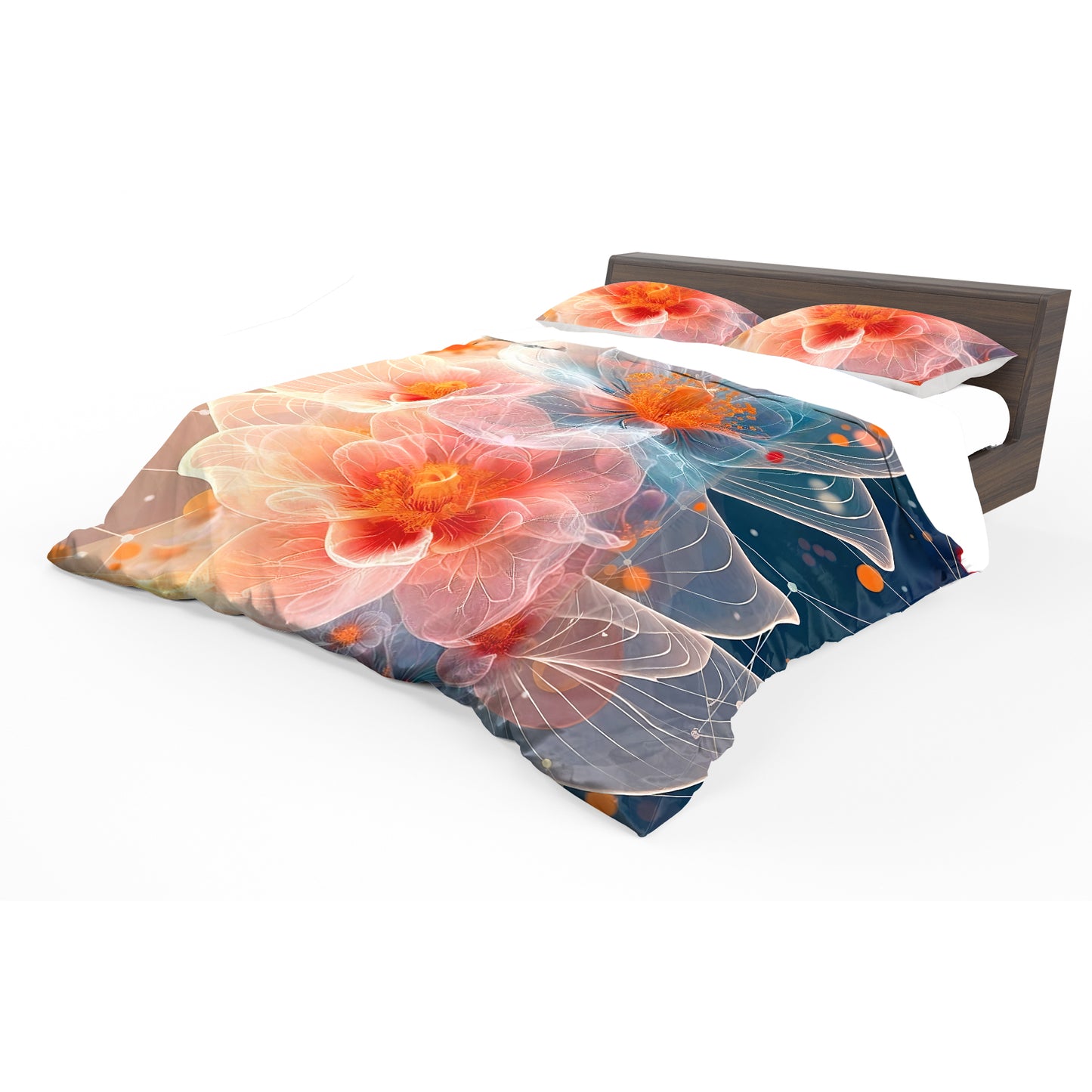 Peach to Turquoise Floral Duvet Cover Set